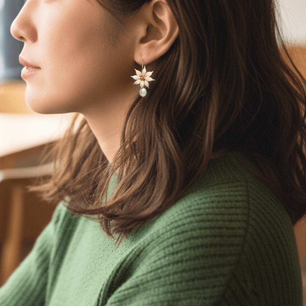 【ポインセチア】ピアス／一輪／シャンパンゴールド／クリスマス／金属アレルギー対応／サージカルステンレス／冬新作／受注生産 | 9枚目